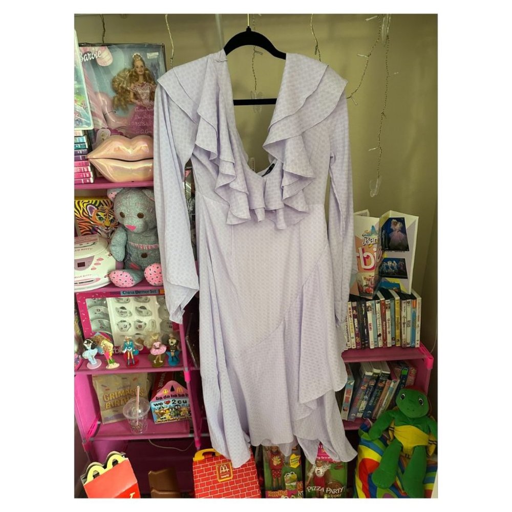 NASTY GAL ‎ PURPLE RUFFLE LONG SLEEVE MIDI DRESS SIZE 6
